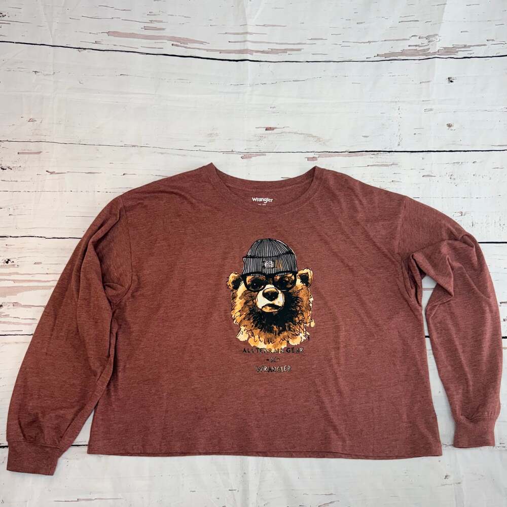 Wrangler All Terrain Gear Men's Hipster Bear Graphic Long Sleeve T-Shirt Size Me